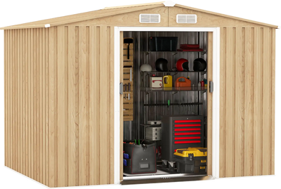 Costway Storage Shed 8.5' x 6.4' x 6' Galvanized Steel with Sliding Door New