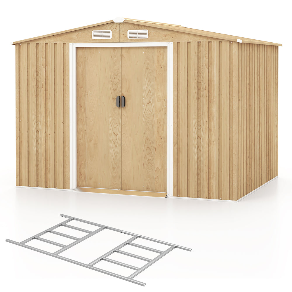 Costway Storage Shed 8.5' x 6.4' x 6' Galvanized Steel with Sliding Door New