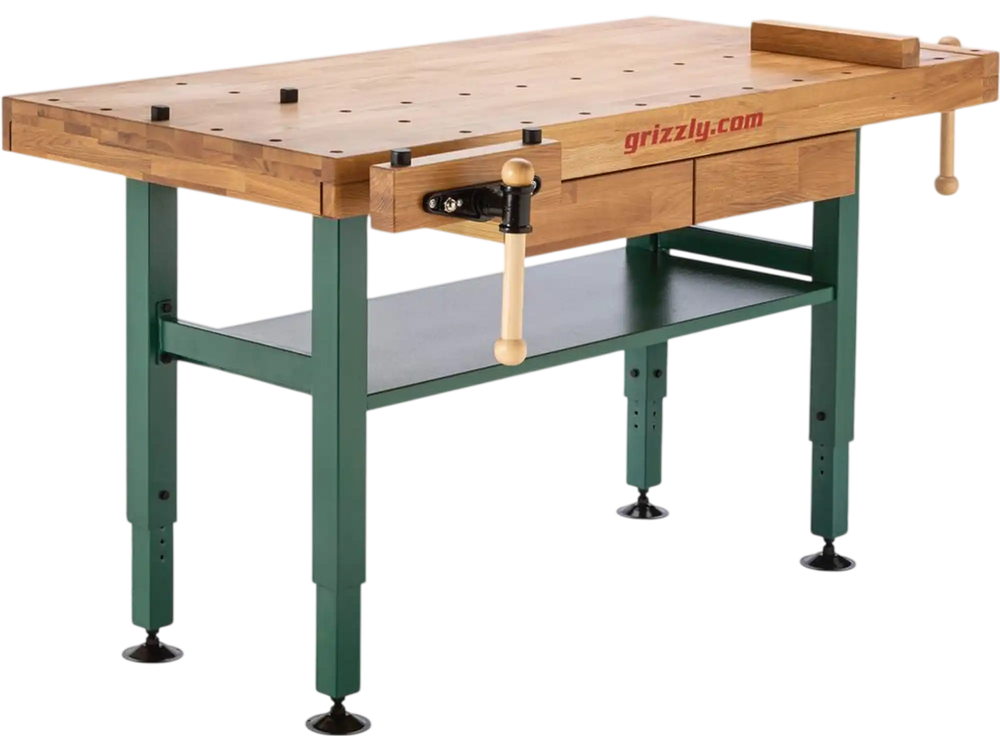Grizzly T10157 - Heavy-Duty Oak Workbench with Steel Legs