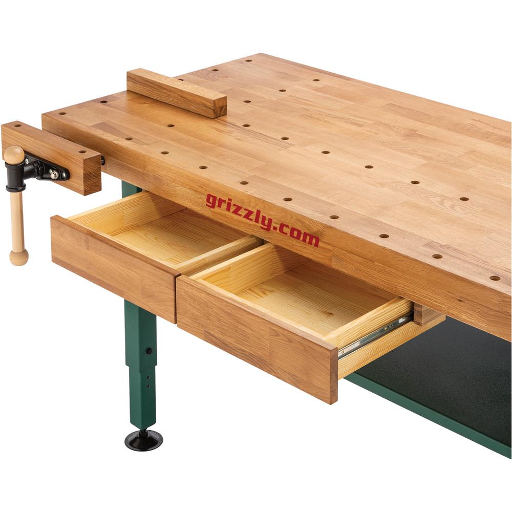 Grizzly T10157 - Heavy-Duty Oak Workbench with Steel Legs