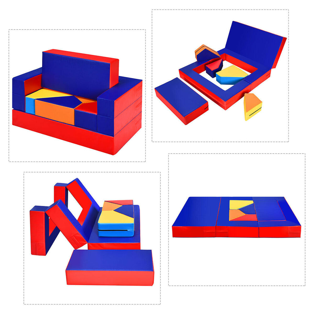 Colorful 4-in-1 foam shapes playset for toddlers, featuring a sofa, cushions, and table for creative play and safety.