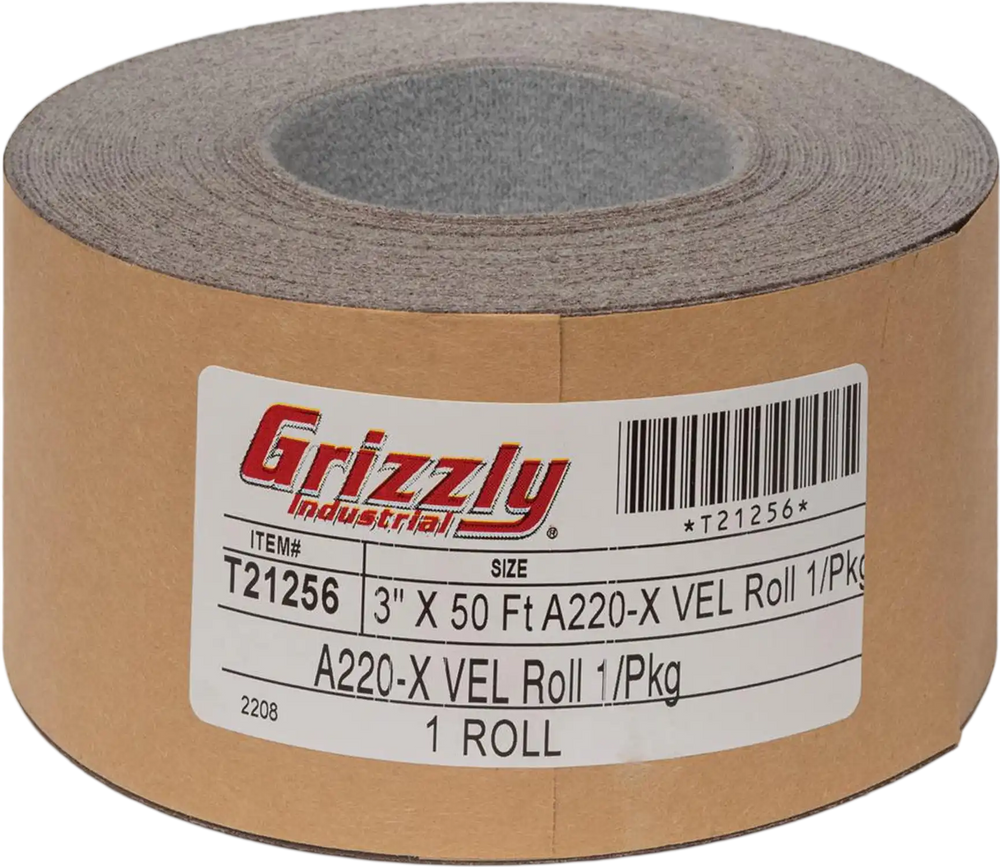 Grizzly T21256 - 3" x 50' A/O Sanding Roll 220 Grit, H&L