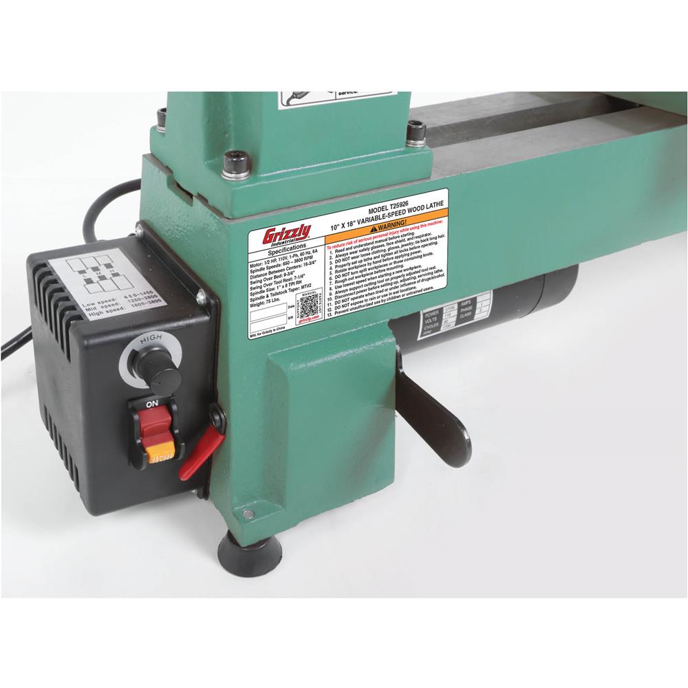 Grizzly T25926 - 10" x 18" Variable-Speed Benchtop Wood Lathe