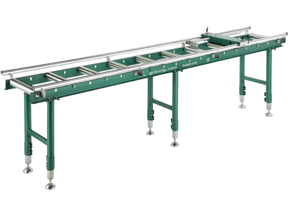 Grizzly T28174 - 14" x 118" Heavy-Duty Roller Table with Work Stop