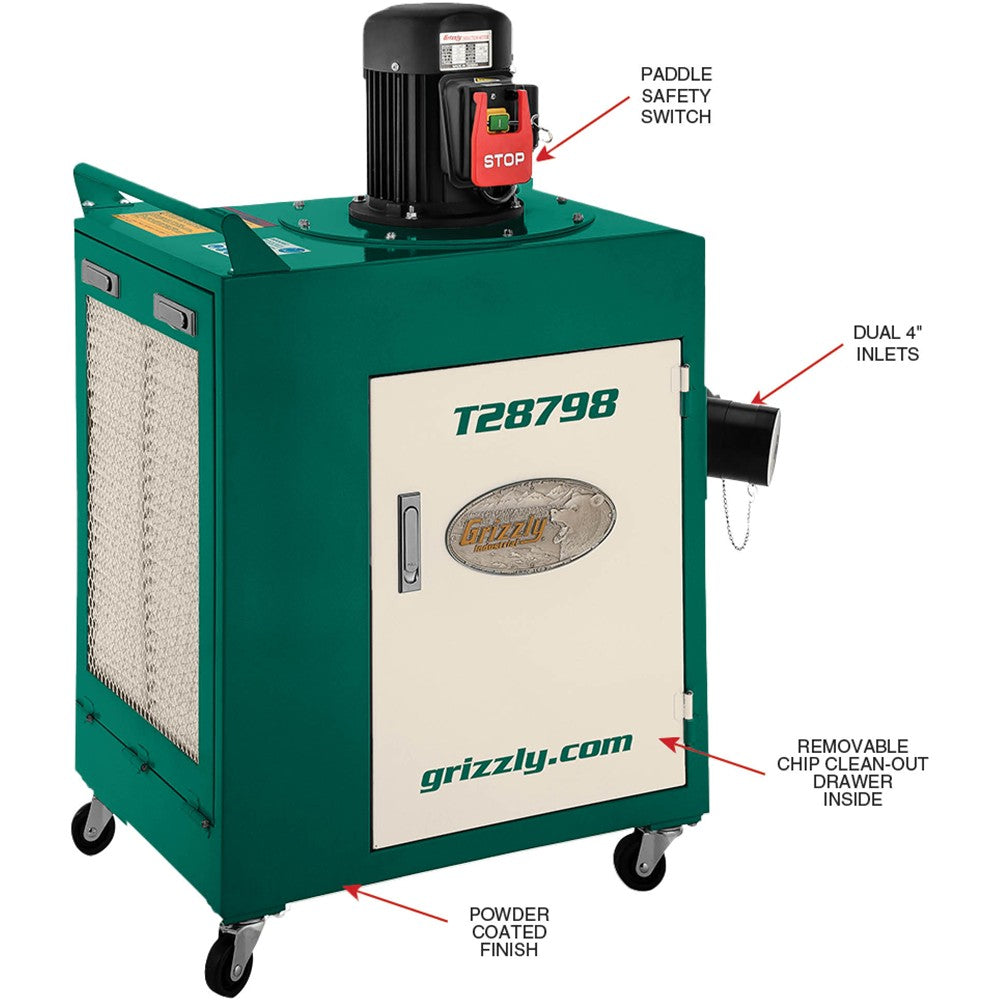 Grizzly T28798 - 1-1/2 HP Metal Dust Collector