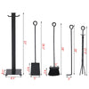 5-piece fireplace tool set with black finish includes base, tong, poker, shovel, and brush for fire tending needs.
