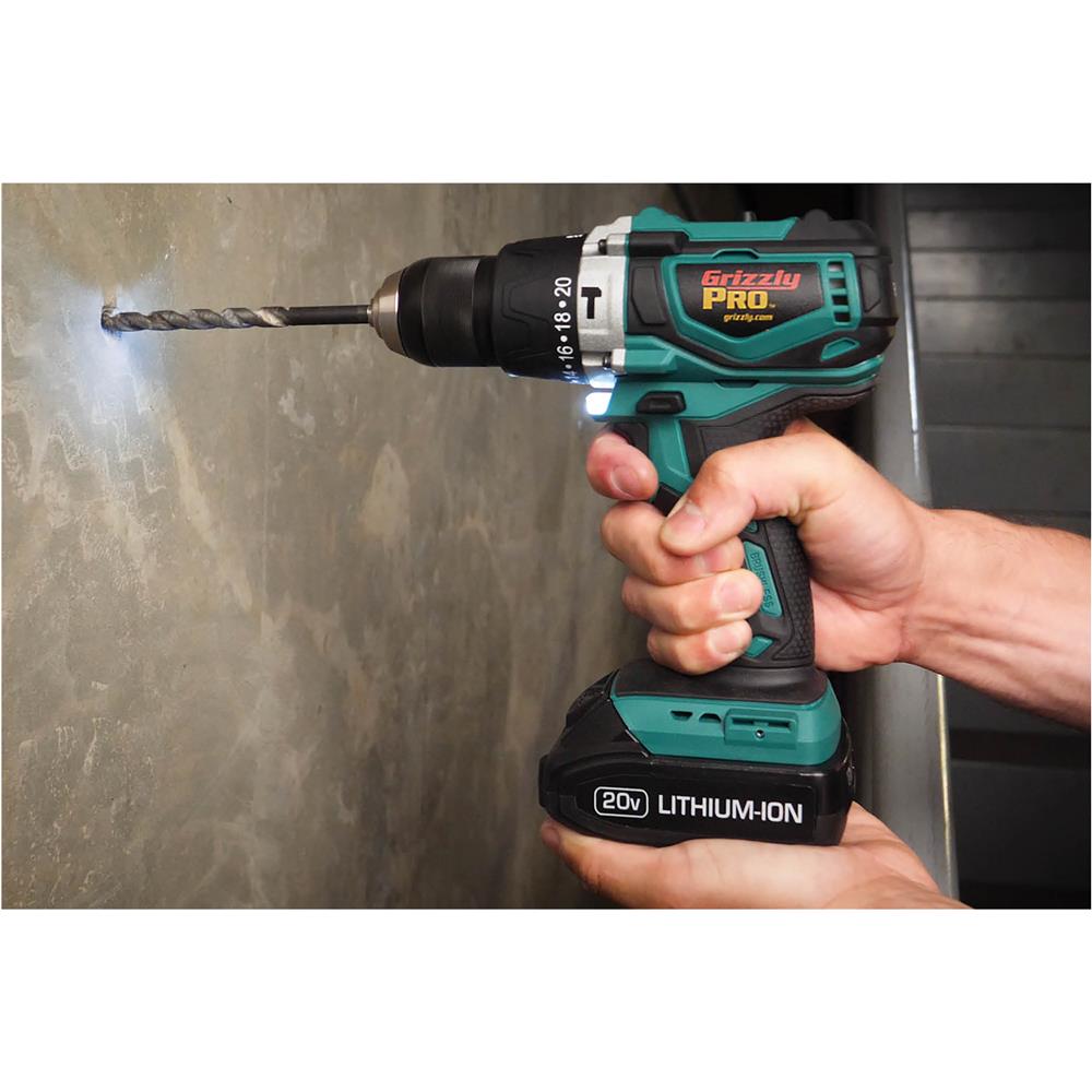 Grizzly PRO T30290X1 - 20V Hammer Drill Kit with Li-Ion Battery & Charger