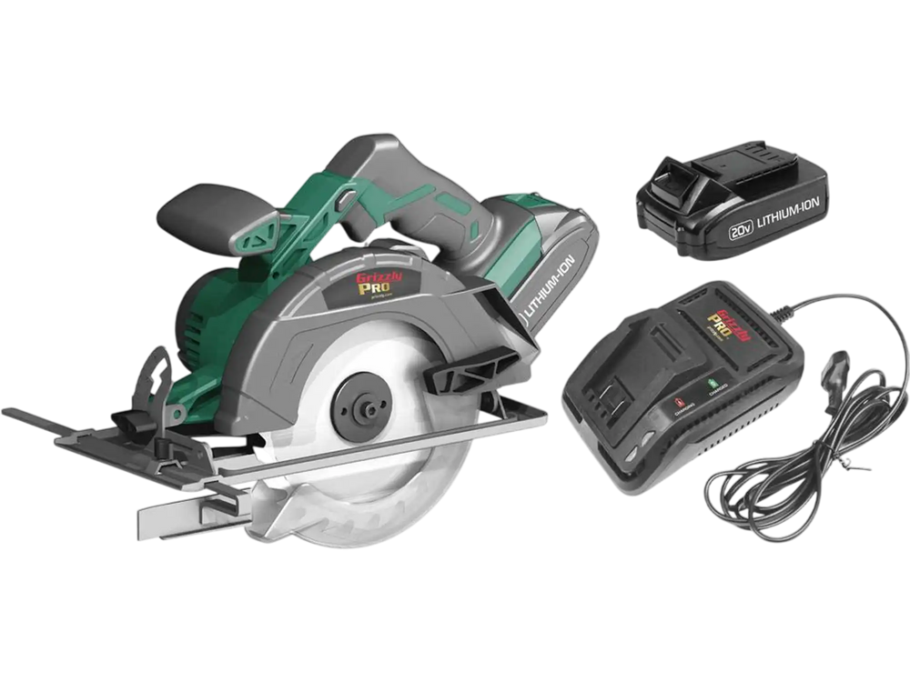 Grizzly PRO T30293X2 - 20V 6-1/2" Circular Saw Kit with 2 Li-Ion Batteries & Charger