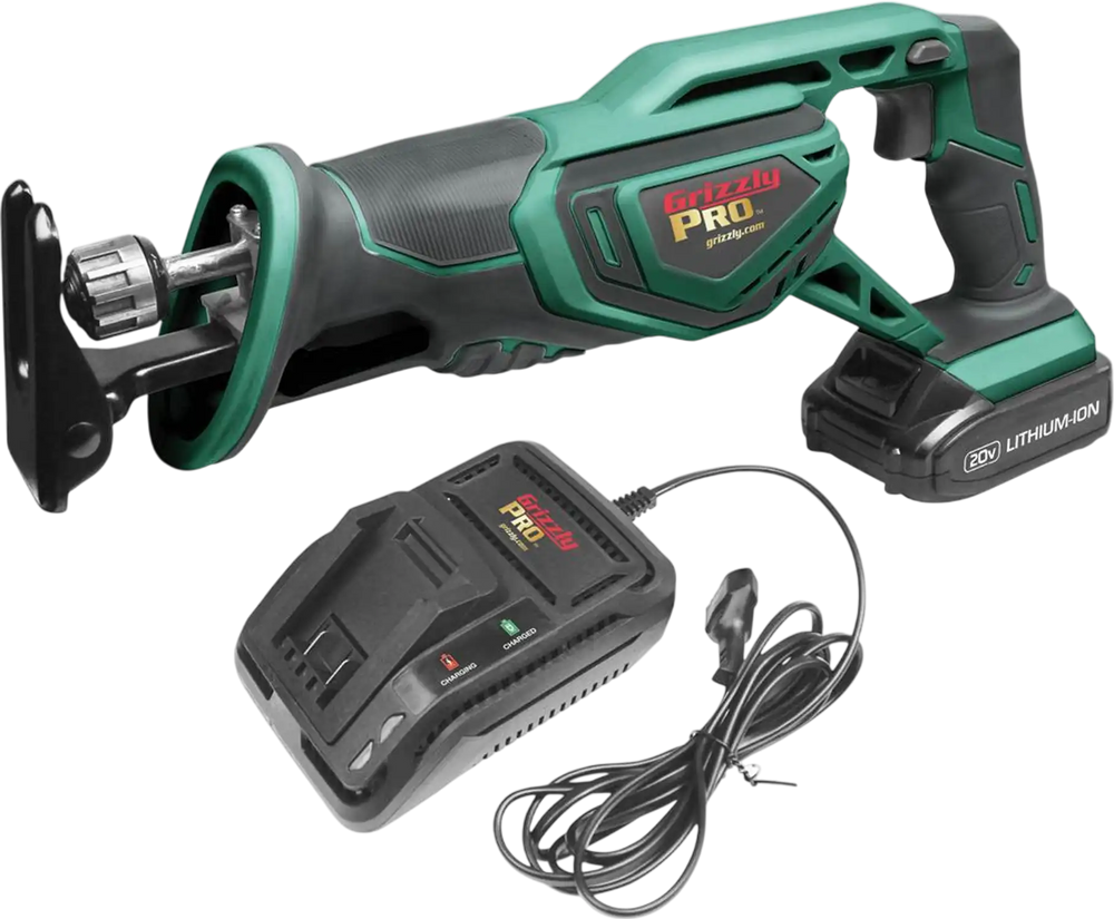 Grizzly PRO T30294X1 - 20V Reciprocating Saw Kit with Li-Ion Battery & Charger