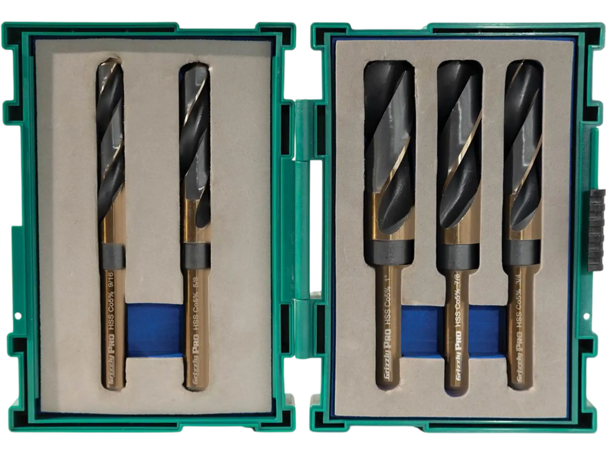 Grizzly T31987 Specialty Drill Bits PRO 5 Pc M35 Cobalt Silver & Deming Drill Bit Set New