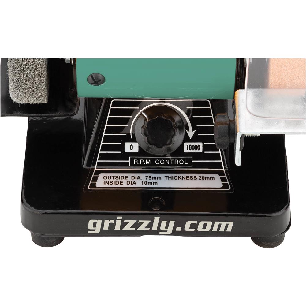 Grizzly T32002 - 3" Variable-Speed Mini Benchtop Grinder/Buffer with Rotary Shaft