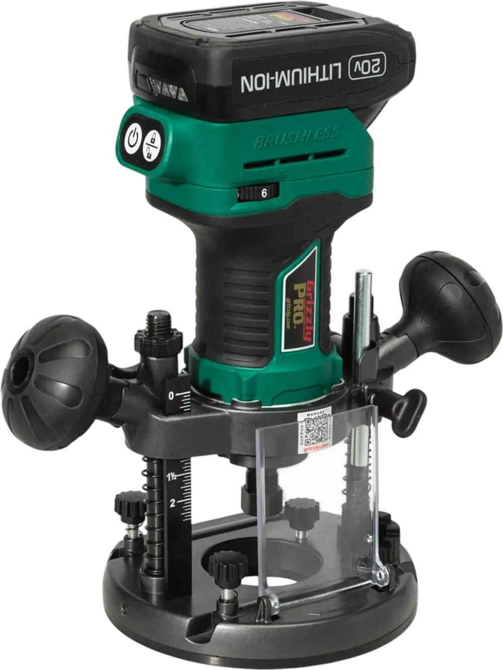 Grizzly PRO T33304X - 20V 1/4" Plunge Router with Li-Ion Battery (Charger Not Included)