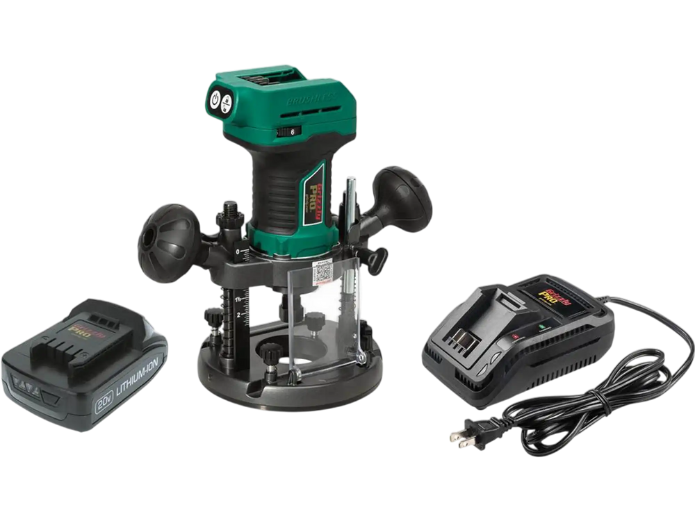 Grizzly PRO T33304X1 - 20V 1/4" Plunge Router Kit with Li-Ion Battery & Charger