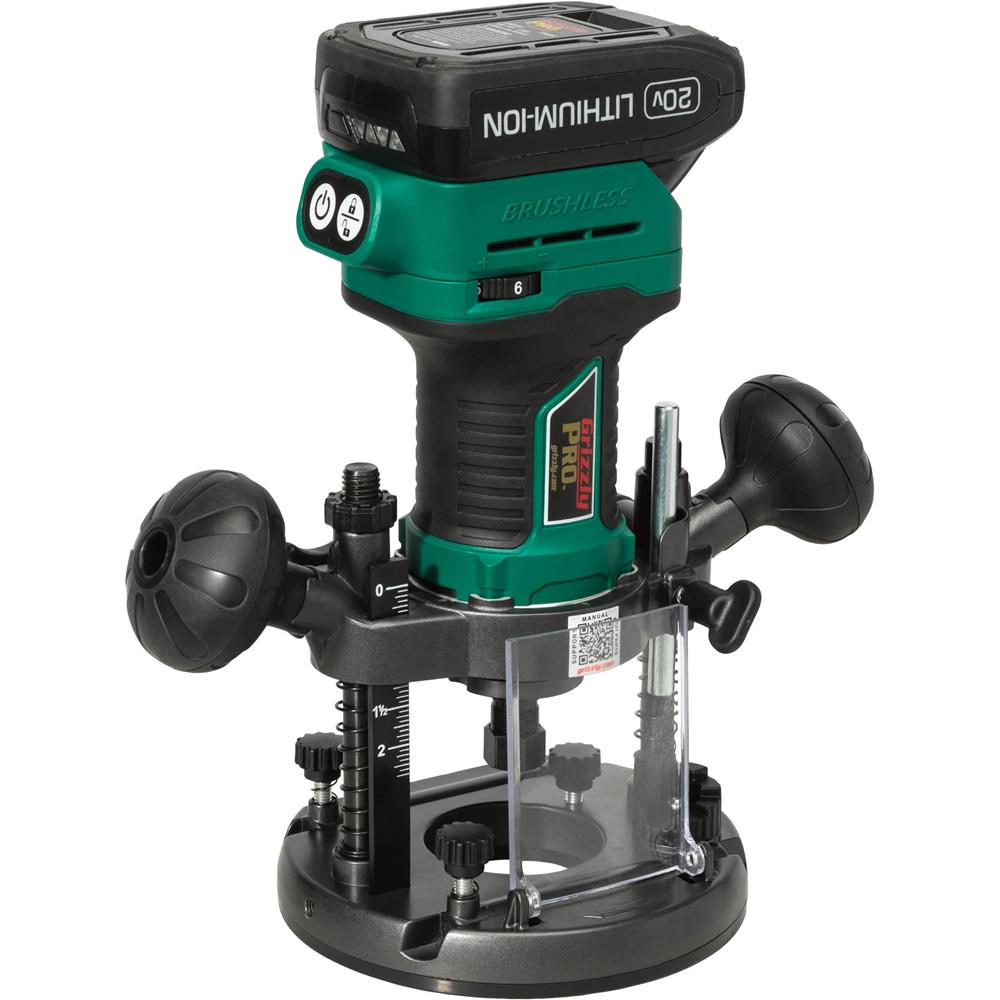 Grizzly PRO T33304X1 - 20V 1/4" Plunge Router Kit with Li-Ion Battery & Charger