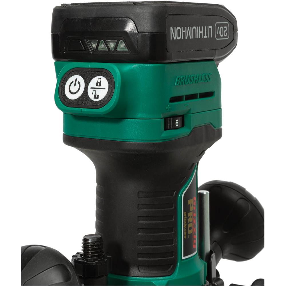 Grizzly PRO T33304X - 20V 1/4" Plunge Router with Li-Ion Battery (Charger Not Included)