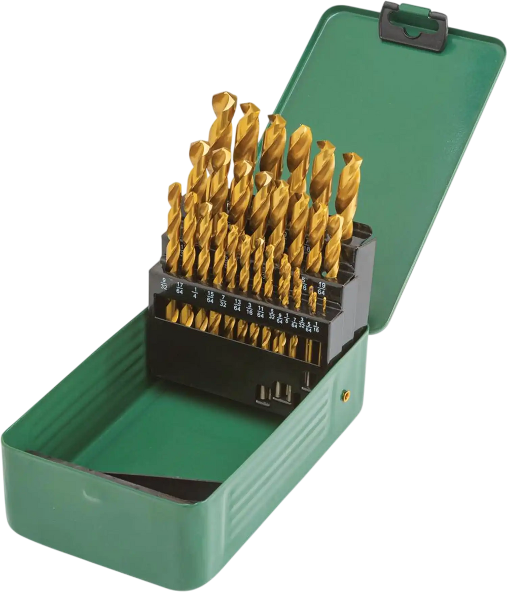 Grizzly PRO T33685 - M2 HSS TiN-Coated Drill Bit Set, 29 Pc.