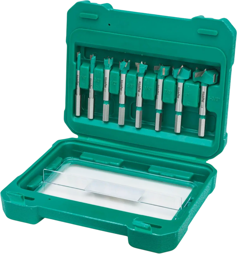 Grizzly PRO T33694 - Tungsten Carbide Hex Shank Forstner Bit Set, 8 Pc. 1/4" - 1-3/8"