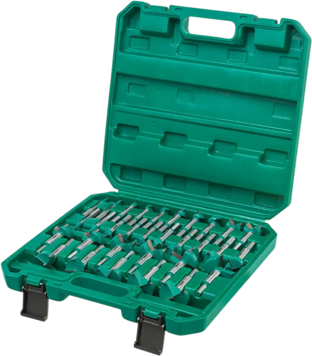 Grizzly PRO T33697 - 31 Pc. Tungsten Carbide Hex Shank Forstner Bit Set, 1/4" - 2-1/8"