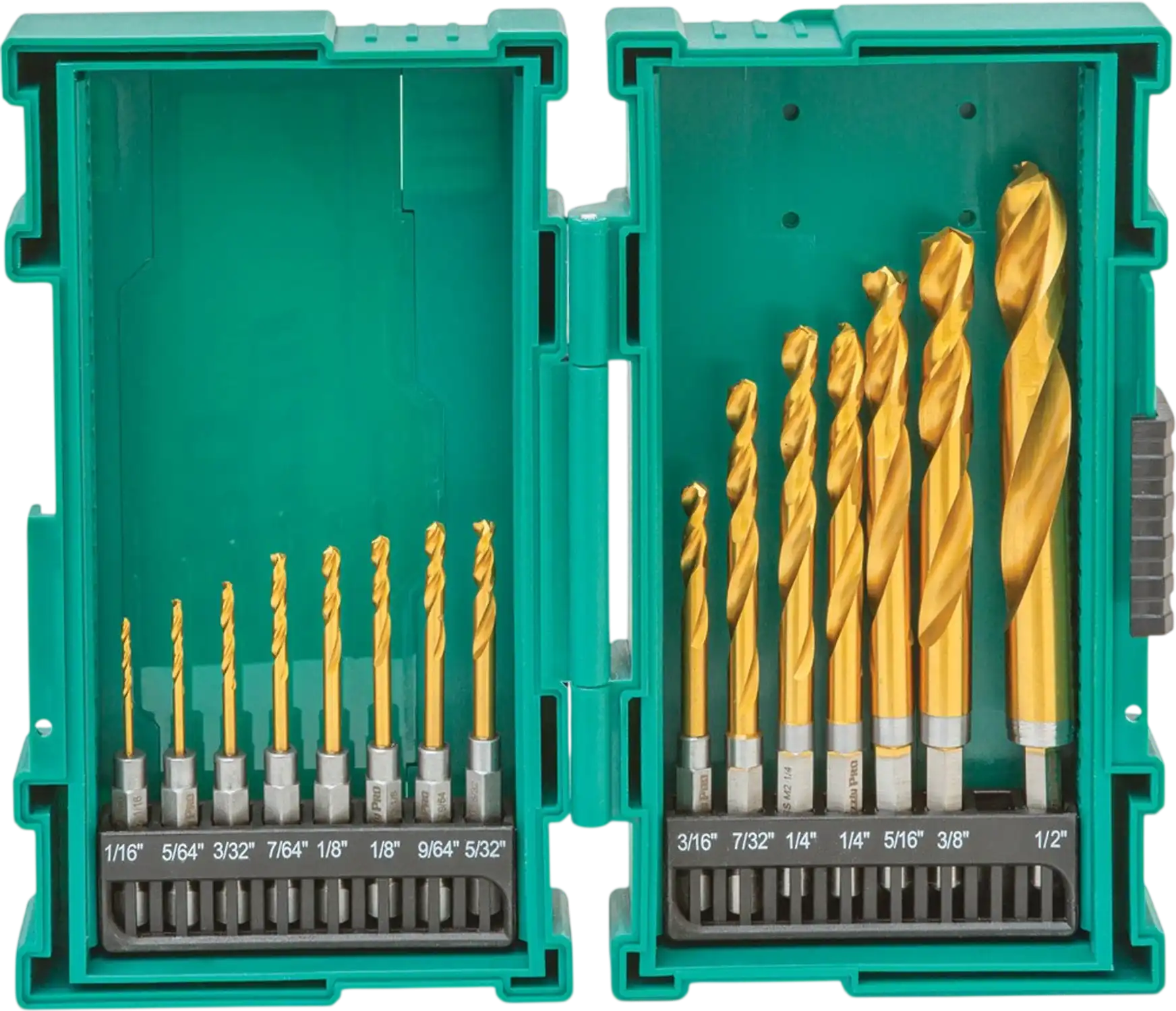 Grizzly T33840 Drill Bit Set PRO M2 HSS TiN-Coated Quick-Release Hex Shank 15 Pc New