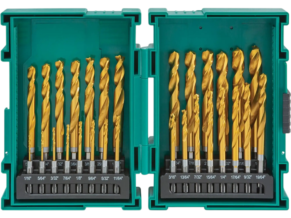 Grizzly PRO T33841 - M2 HSS TiN-Coated Quick-Release Hex Shank Drill Bit Set, 29 Pc.