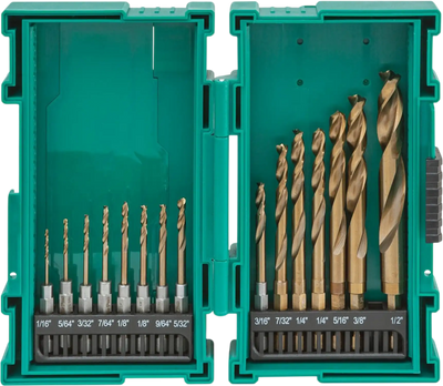 Grizzly T33842 Drill Bit Set M35 HSS Cobalt Quick-Release Hex Shank 15 Pc New