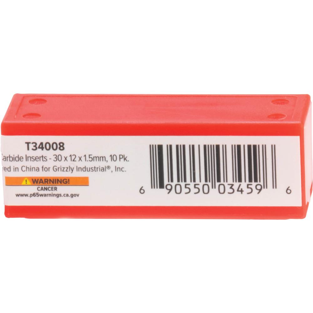 Grizzly T34008 - 30 x 12 x 1.5mm Carbide Insert for G0968, 10 Pk.