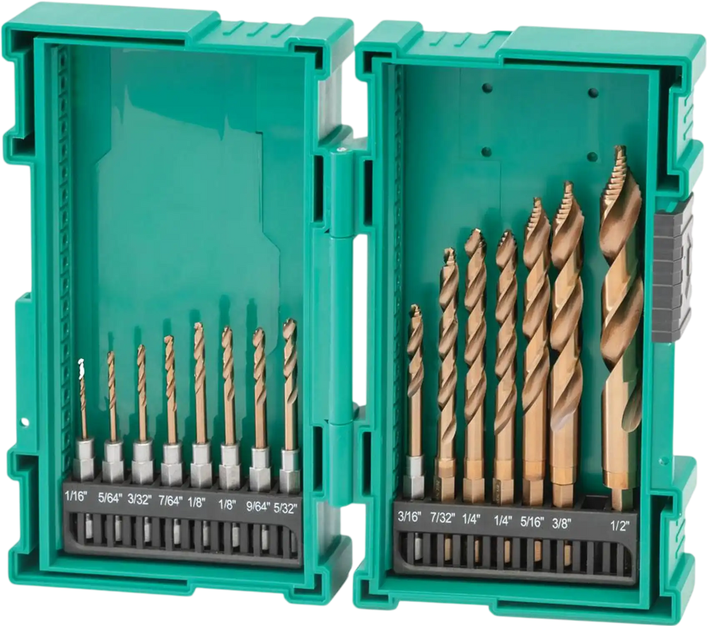 Grizzly PRO T34016 - 15-Pc. M35 Cobalt Step Point Drill Bit Set