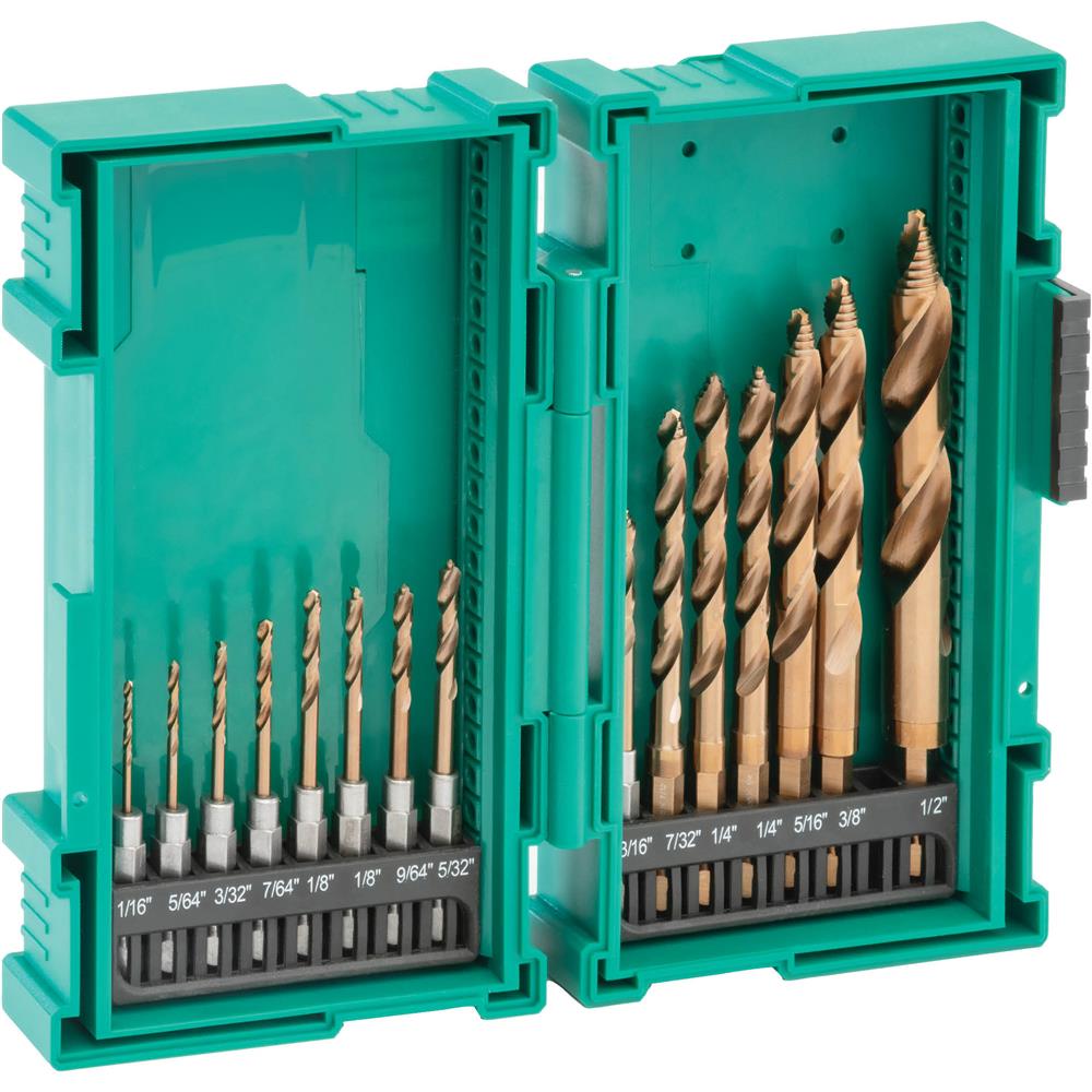 Grizzly PRO T34016 - 15-Pc. M35 Cobalt Step Point Drill Bit Set