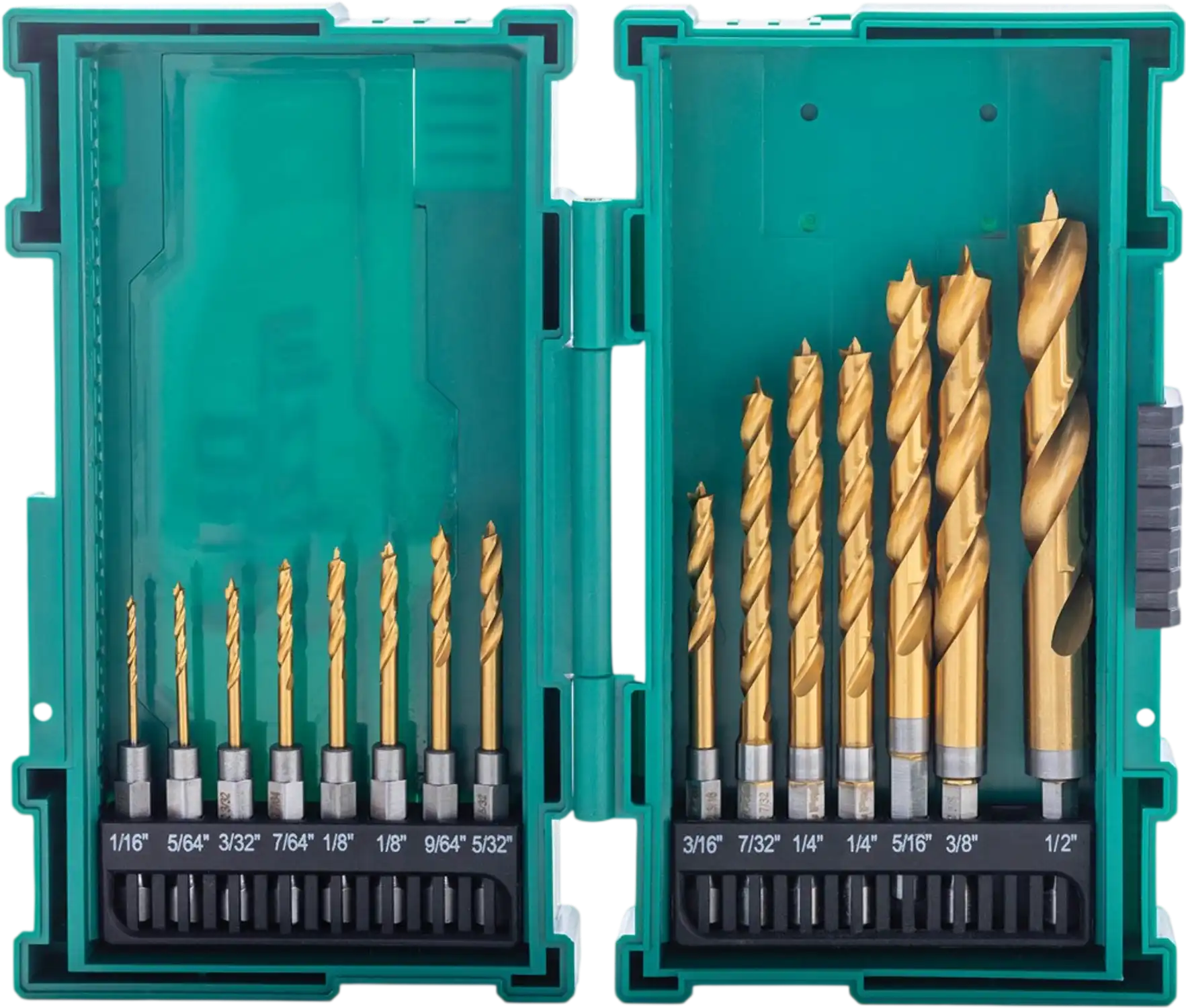 Grizzly T34201 Brad Point Bits PRO 15-PC M2 HSS TiN-Coated Quick Release Hex Shank Bit Set New