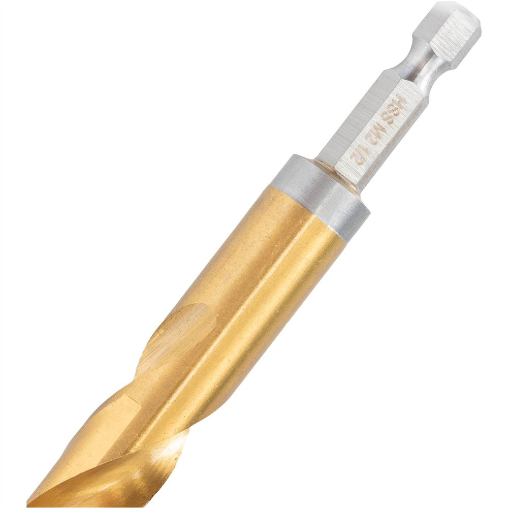 Grizzly PRO T34201 - 15-PC M2 HSS TiN-Coated Quick Release Hex Shank Brad Point Bit Set