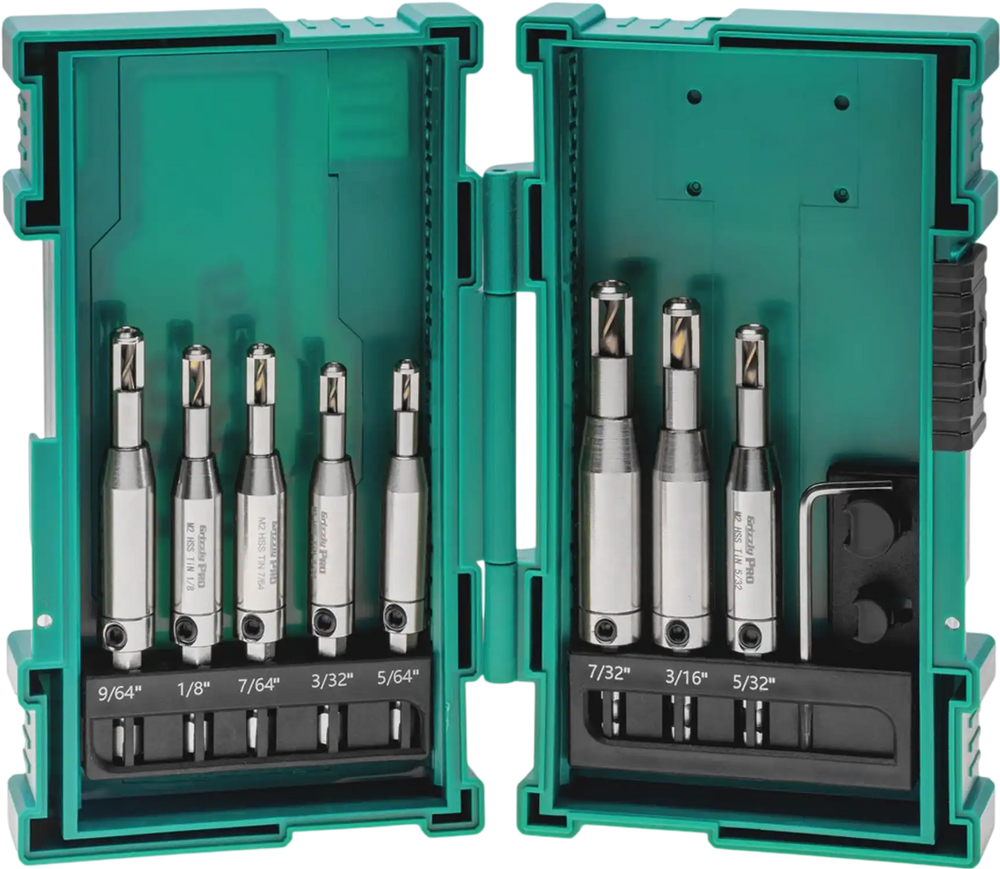 Grizzly PRO T34203 - 8-PC M2 HSS TiN Coated Hinge Bit Set
