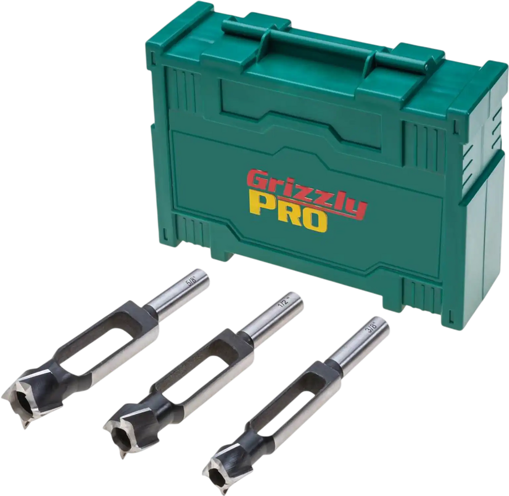 Grizzly PRO T34240 - Tenon/Plug Cutter 3-Pc. Set - 3/8", 1/2", 5/8"