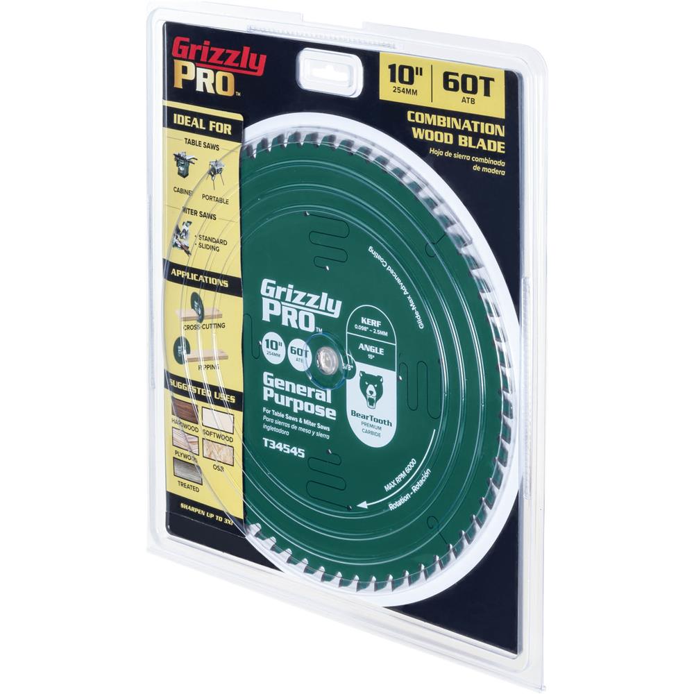 Grizzly PRO T34545 - 10" x 5/8" 60T ATB Combination Saw Blade
