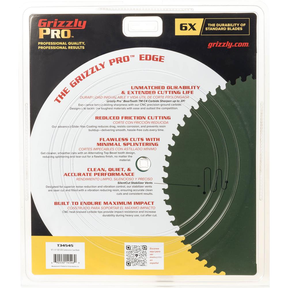 Grizzly PRO T34545 - 10" x 5/8" 60T ATB Combination Saw Blade