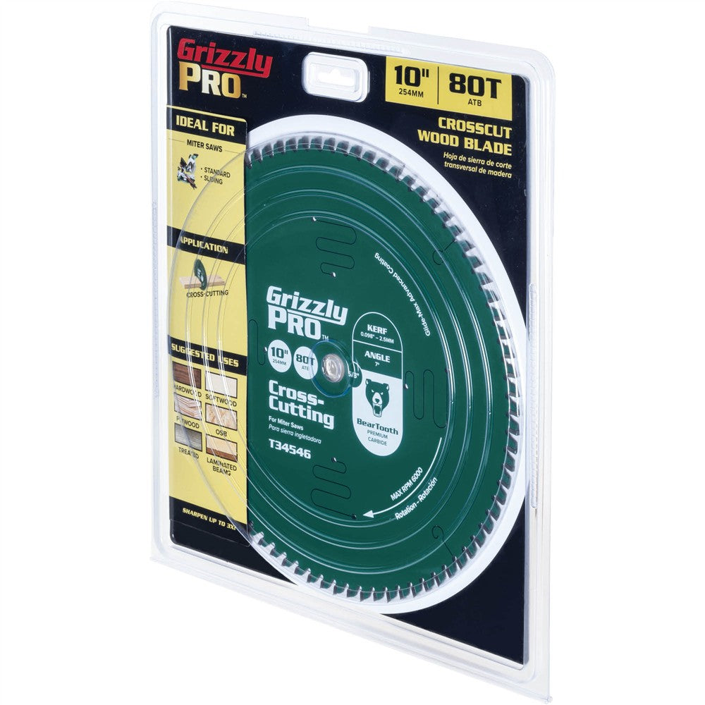 Grizzly PRO T34546 - 10" x 5/8" 80T ATB Crosscut Saw Blade