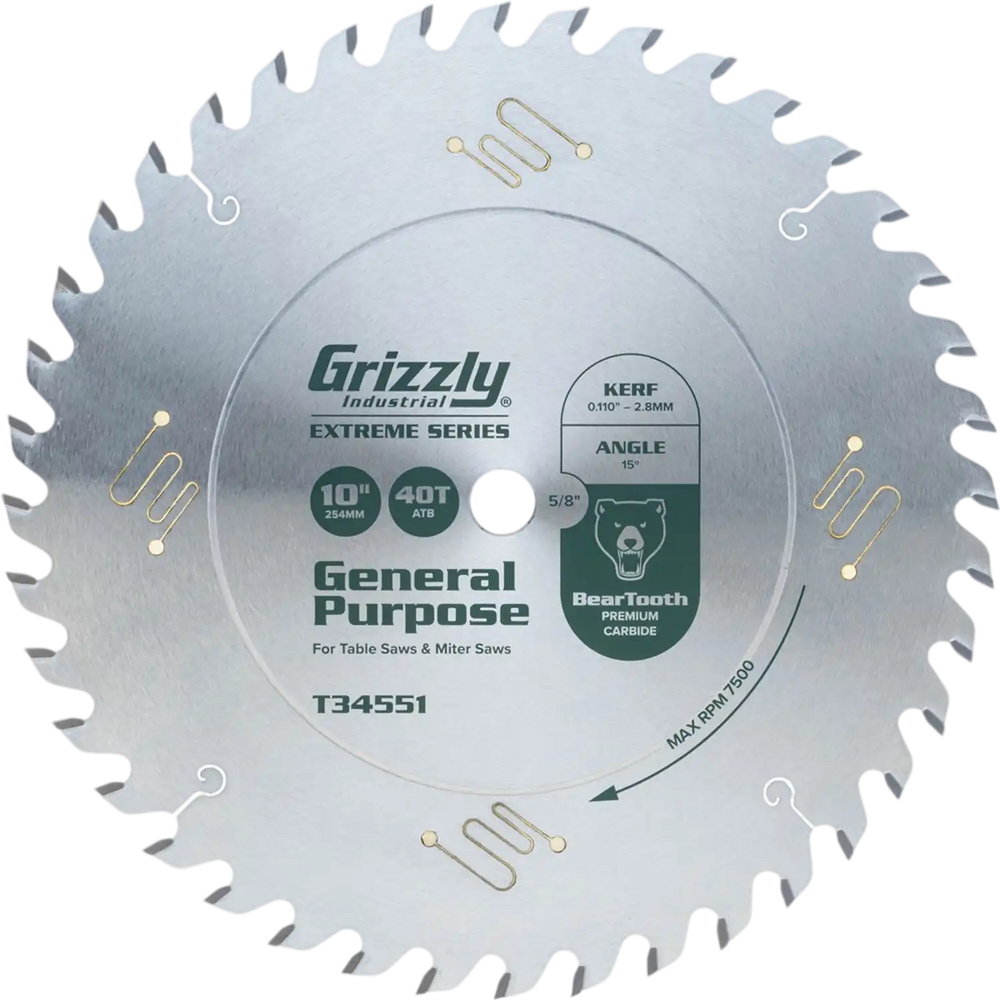 Grizzly T34551 - 10" x 5/8" 40T ATB Extreme Series Combination Saw Blade