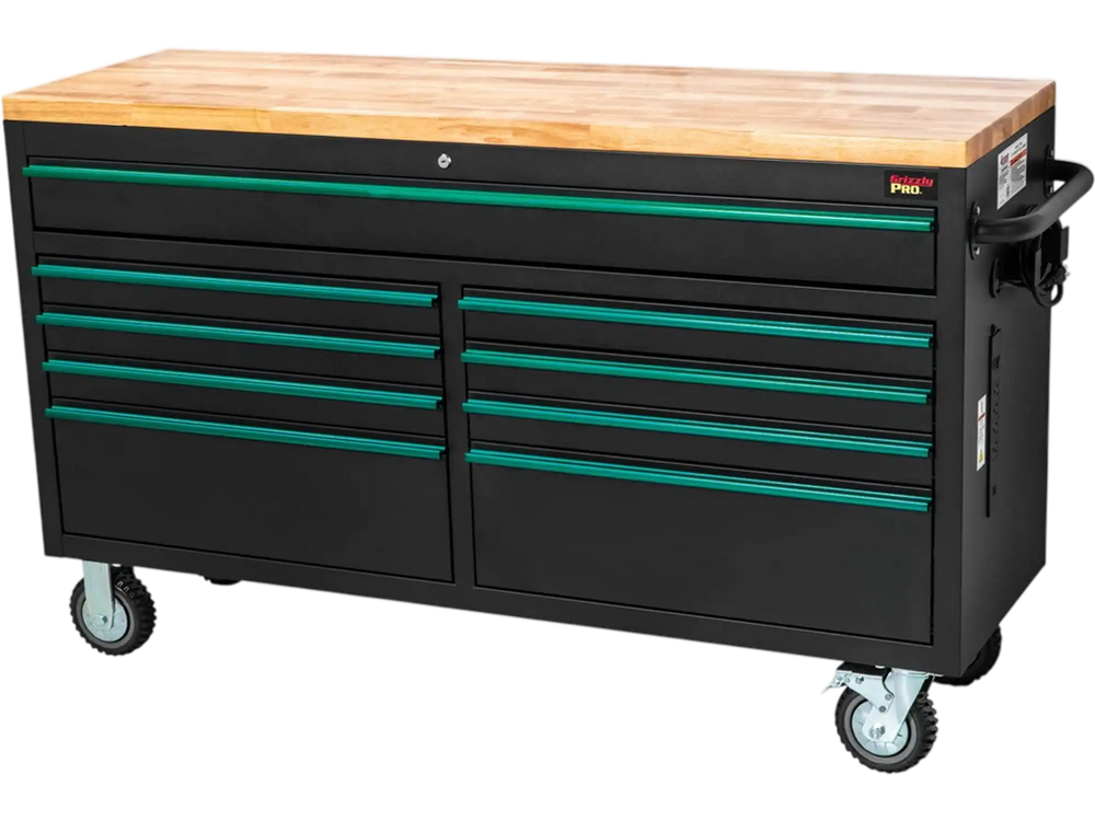 Grizzly PRO T34621 - 61" 9-Drawer Tool Cabinet w/ Outlets