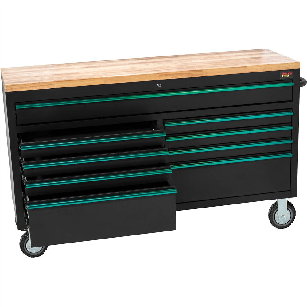 Grizzly PRO T34621 - 61" 9-Drawer Tool Cabinet w/ Outlets