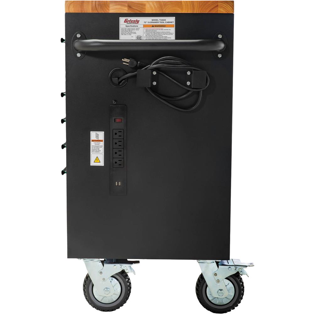 Grizzly PRO T34622 - 72" 15-Drawer Tool Cabinet w/ Outlets