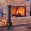 5-piece fireplace tool set in black finish, includes tong, poker, shovel, brush, and base for easy fire tending.