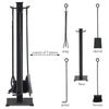 5-piece fireplace tool set in black finish includes a base, tong, poker, shovel, and brush for fire tending needs.