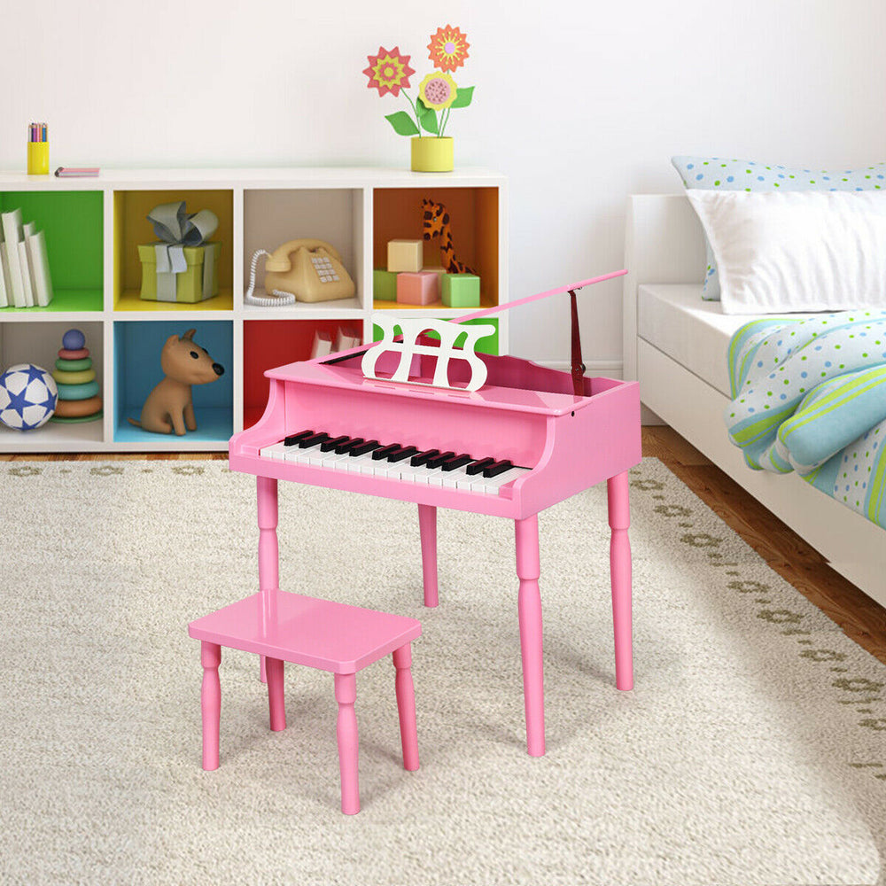 30-Key Wood Toy Kids Grand Piano with Bench & Music Rack-Pink - Gallery View 1 of 11
