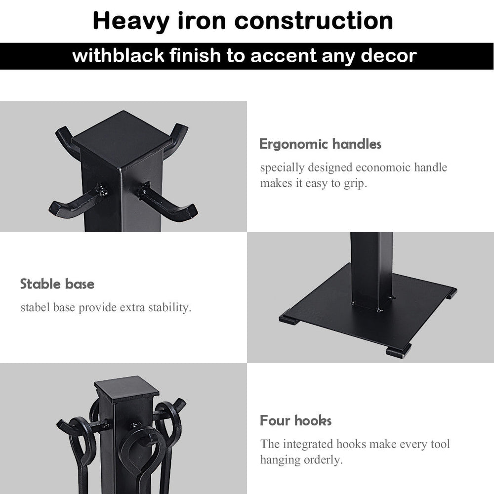 5-piece fireplace tool set with ergonomic handles, sturdy steel construction, and rustic black finish for easy fire.