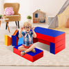 Colorful 8-piece foam playset for toddlers, featuring a table and cushions, ideal for climbing and crawling activities.