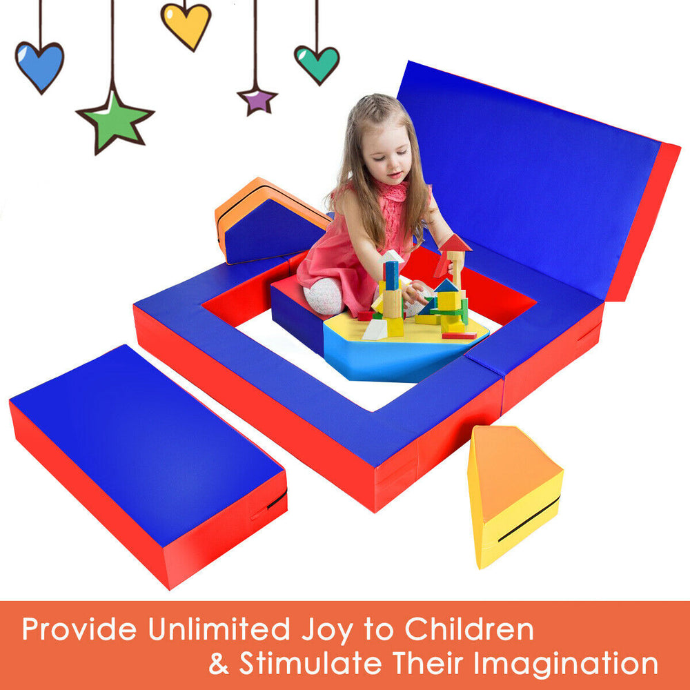 Colorful 8-piece foam playset for toddlers, featuring various shapes for climbing and crawling, promoting creativity.