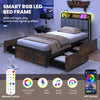 Upholstered headboard of twin bed frame with LED lights, featuring soft padding and exquisite quilting for added.