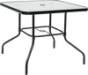 35 Inch Patio Dining Square Tempered Glass Table with Umbrella Hole