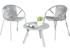 Gray all-weather PP patio conversation set featuring a round coffee table and two ergonomic chairs for outdoor use.