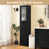 Tall black floor storage cabinet with 2 doors and 1 drawer, ideal for small spaces and bathroom organization.