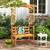 Patio garden arbor with a 2-seat bench made of natural fir wood, perfect for garden decoration and climbing plants.